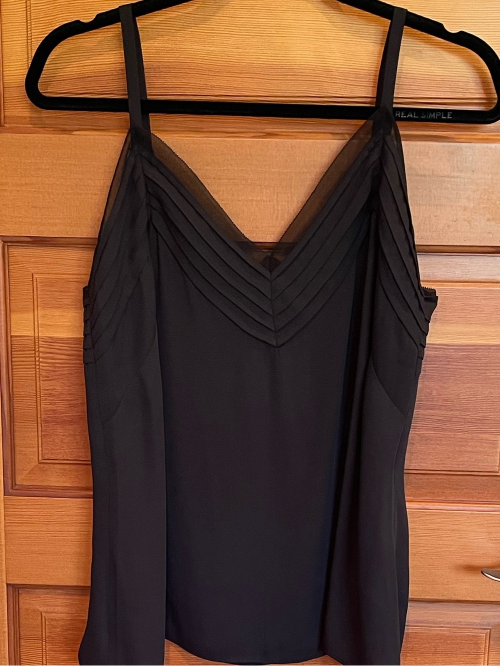 White House Black Market Black V-Neck Pleated Camisole